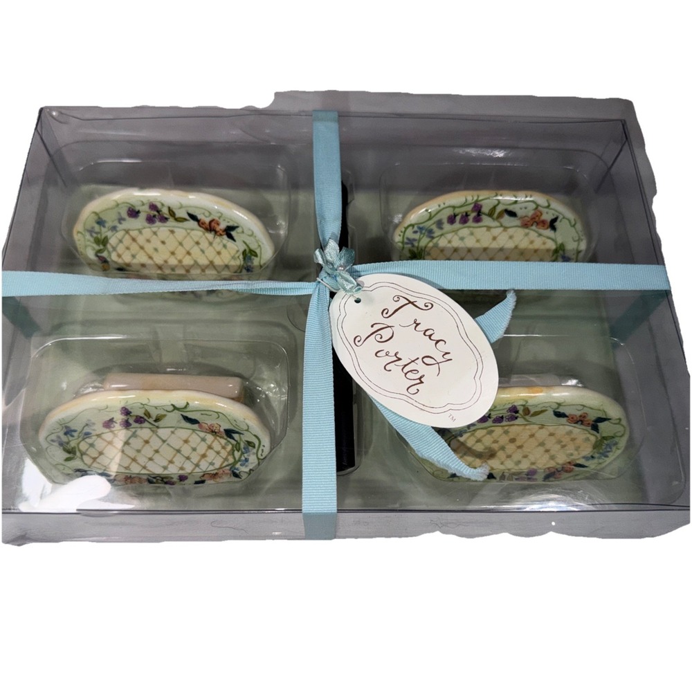 NEW VTG Tracy Porter Evelyn Collection Ceramic Reusuable Place Card Holders (4)